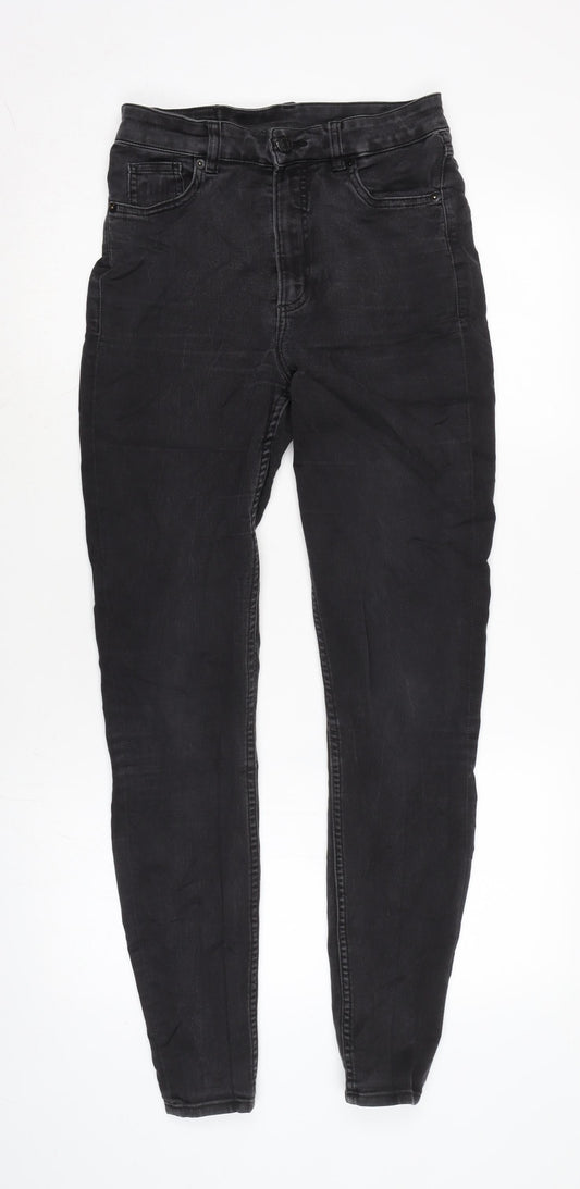 Monki Womens Grey Cotton Blend Tapered Jeans Size 28 in L29 in Slim Zip