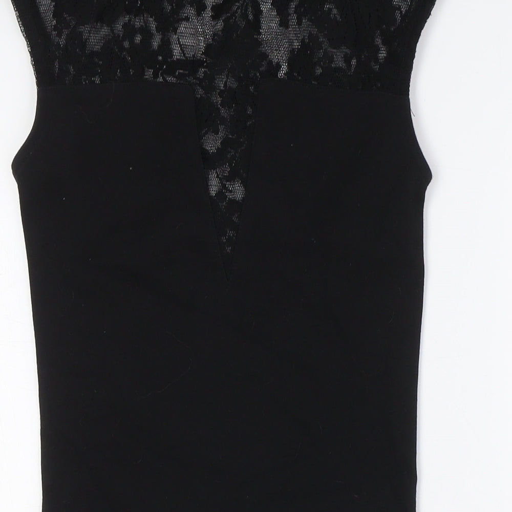 River Island Womens Black Cotton Pencil Dress Size 8 Round Neck - Lace Detail