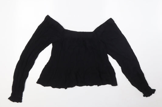 ASOS Womens Black Viscose Basic Blouse Size 8 Square Neck - Peplum