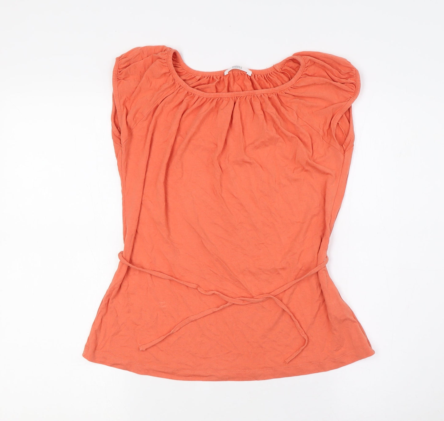 Marks and Spencer Womens Orange Viscose Basic Blouse Size 8 Boat Neck - Belted