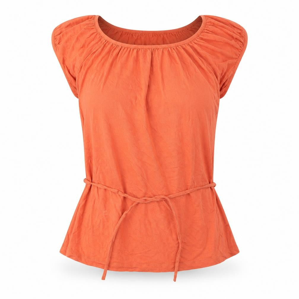 Marks and Spencer Womens Orange Viscose Basic Blouse Size 8 Boat Neck - Belted