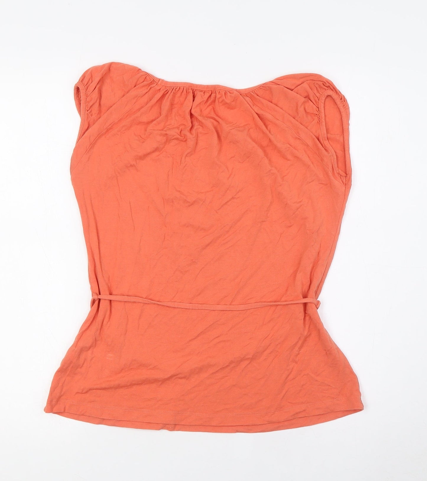 Marks and Spencer Womens Orange Viscose Basic Blouse Size 8 Boat Neck - Belted
