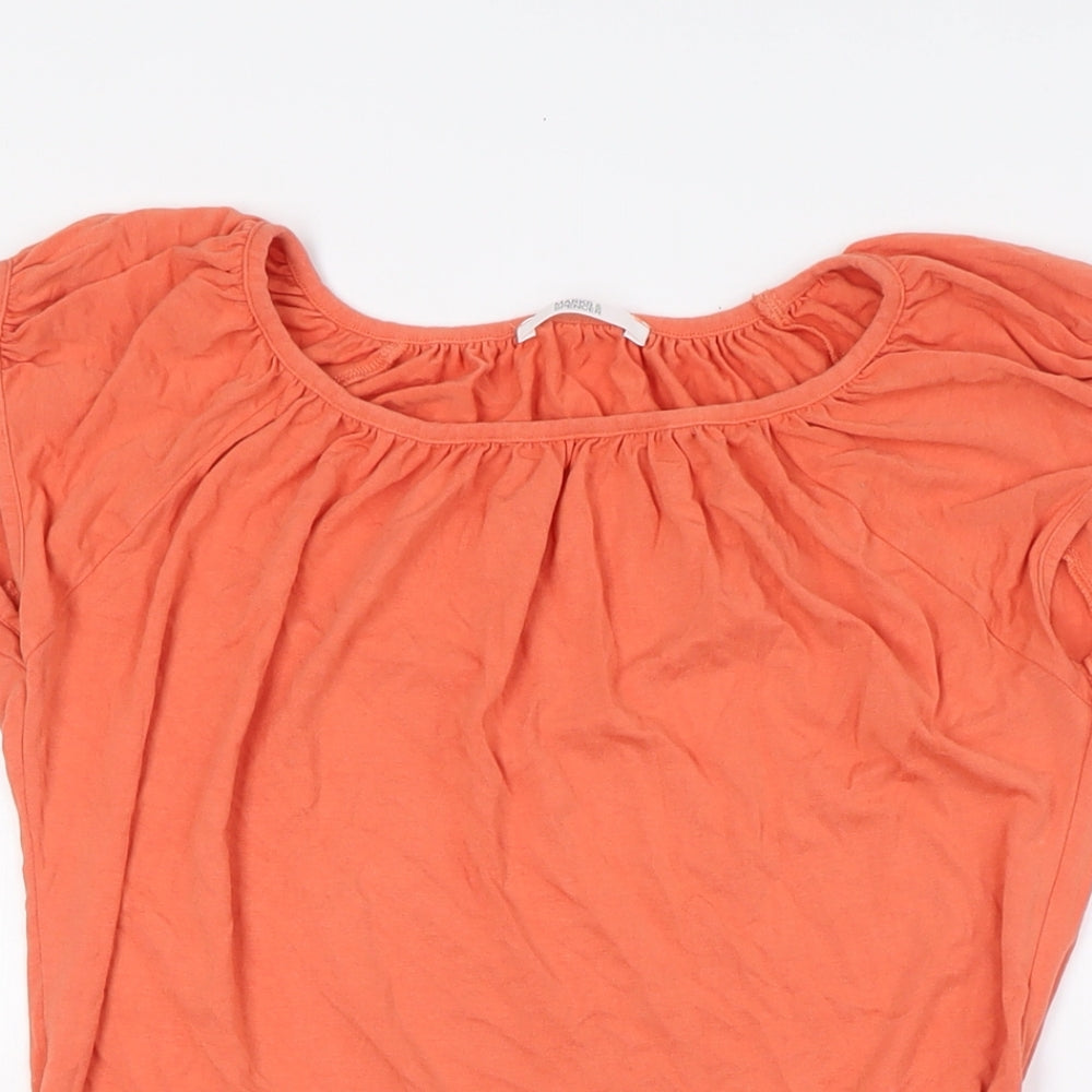 Marks and Spencer Womens Orange Viscose Basic Blouse Size 8 Boat Neck - Belted
