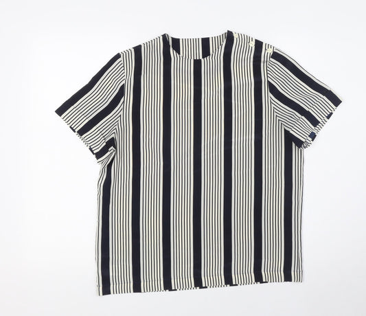 St Michael Womens Blue Striped Polyester Basic T-Shirt Size 10 Crew Neck