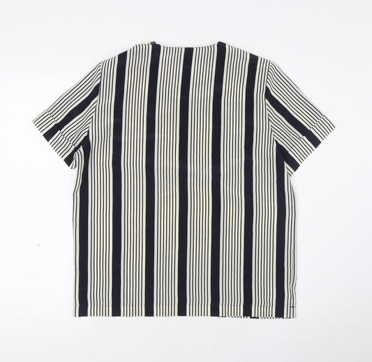 St Michael Womens Blue Striped Polyester Basic T-Shirt Size 10 Crew Neck