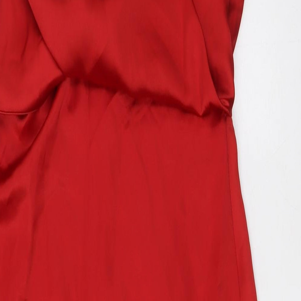 Zara Womens Red Polyester A-Line Size M Round Neck Zip - Wrap Effect