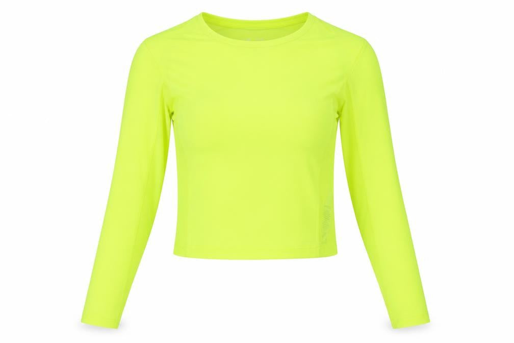 Front view of ASOS women’s yellow polyester basic t-shirt, size UK 8, round neck - fluorescent