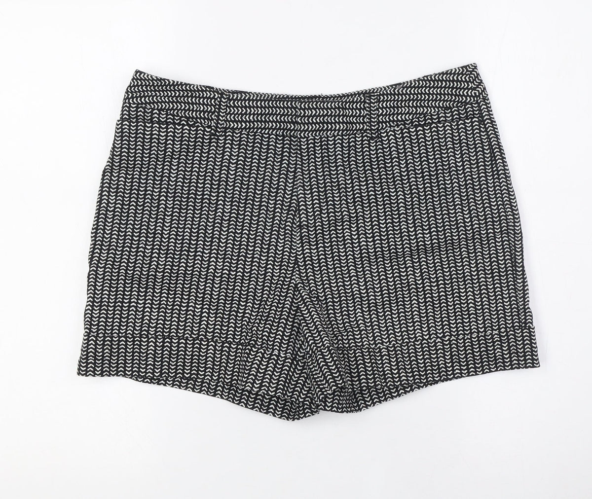 Ellen Reyes Womens Black Cotton Basic Shorts Size 10 L4 in Regular Zip - Turn Ups