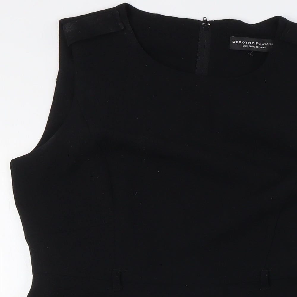 Dorothy Perkins Womens Black Polyester A-Line Size 12 Round Neck Zip