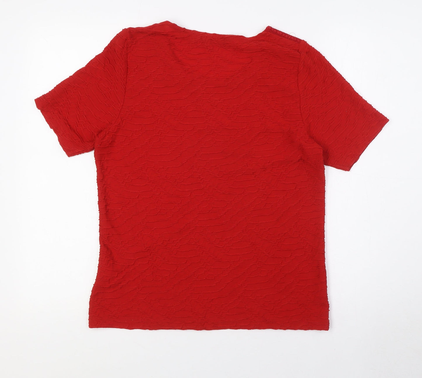 Isle Womens Red Polyester Basic T-Shirt Size S Round Neck - Textured