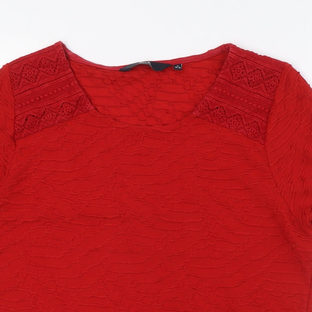 Isle Womens Red Polyester Basic T-Shirt Size S Round Neck - Textured