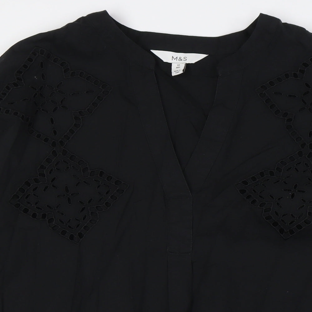 Marks and Spencer Womens Black Cotton Shirt Dress Size 10 V-Neck