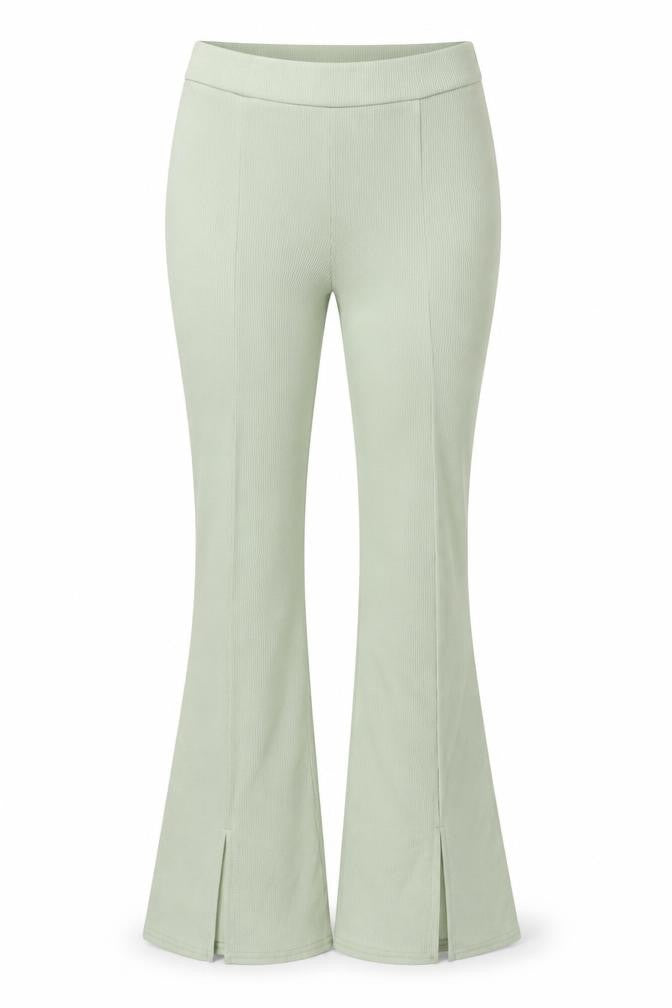 Boohoo Womens Green Polyester Trousers Size 12 L33 in Regular - Ribbed, High Waist