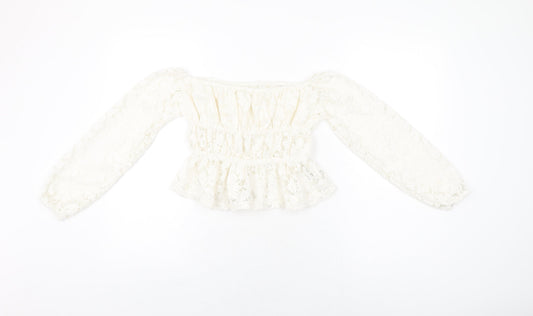 H&M Girls White Floral Cotton Basic T-Shirt Size 10-11 Years Off the Shoulder Pullover