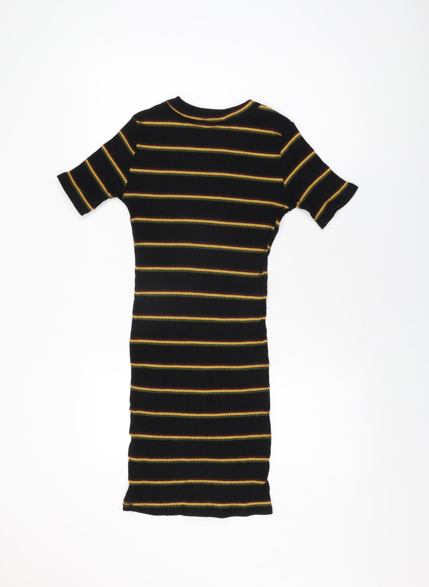 Zara Womens Black Striped Polyester Bodycon Size S Round Neck Pullover