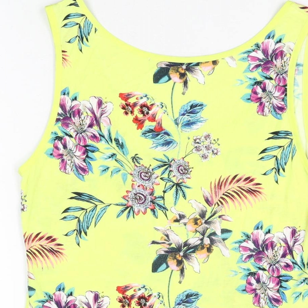 Oasis Womens Yellow Floral Cotton Basic Tank Size M Scoop Neck