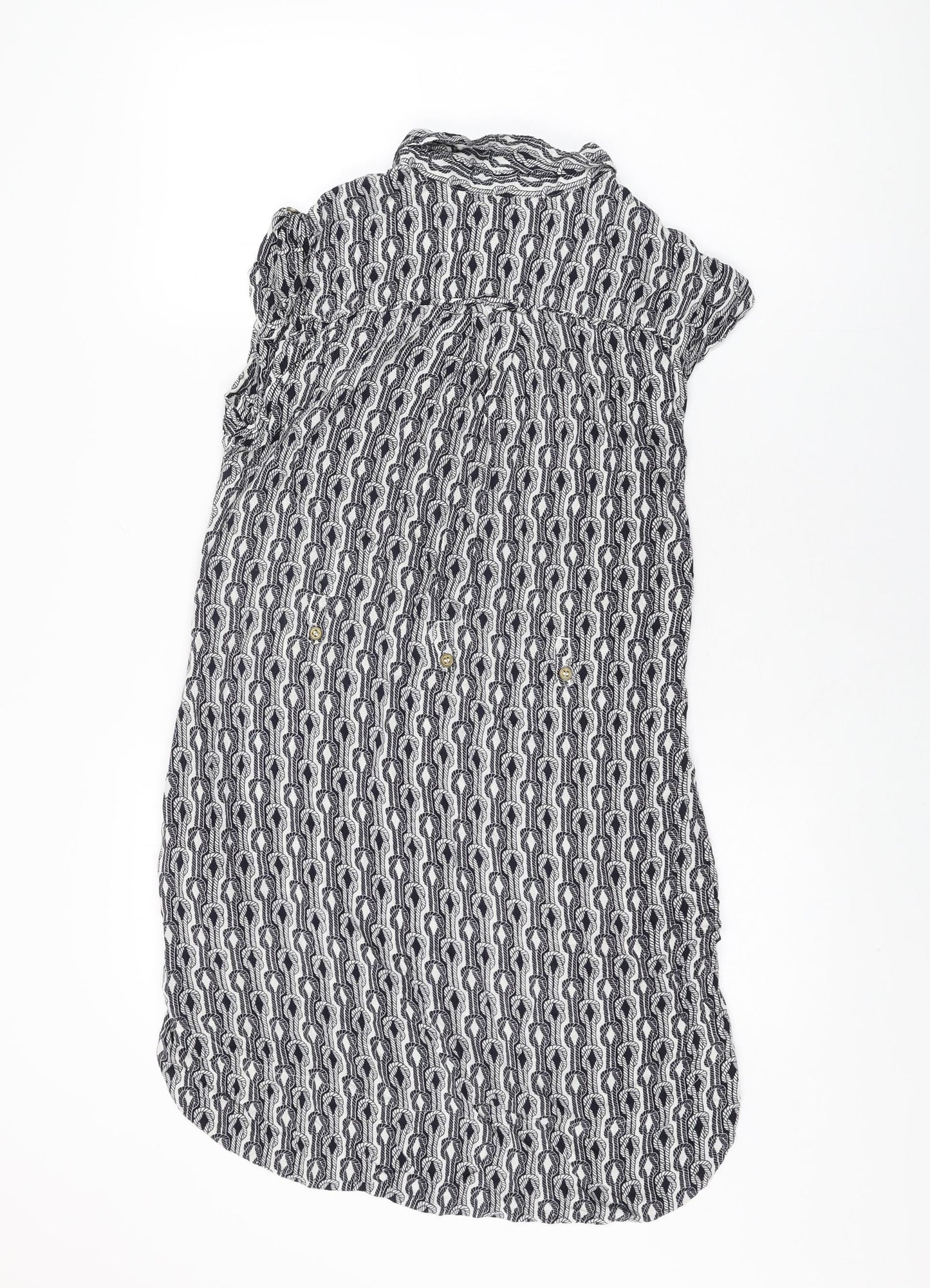 Warehouse Womens Blue Geometric Viscose Shift Size 12 Collared Button