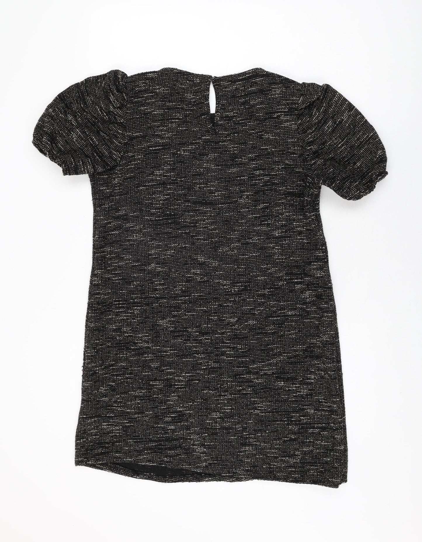New Look Womens Black Geometric Viscose Shift Size 16 Round Neck Button
