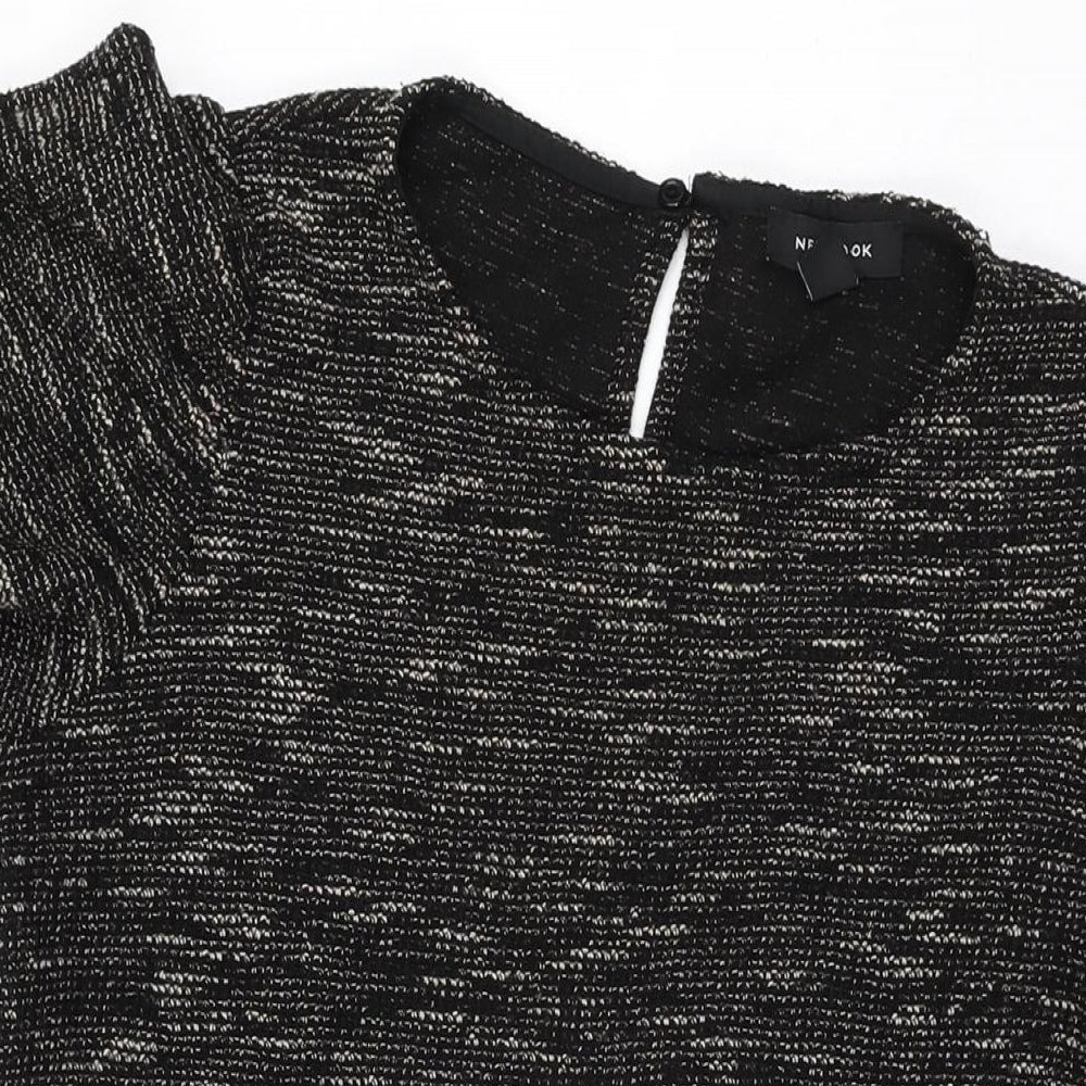 New Look Womens Black Geometric Viscose Shift Size 16 Round Neck Button