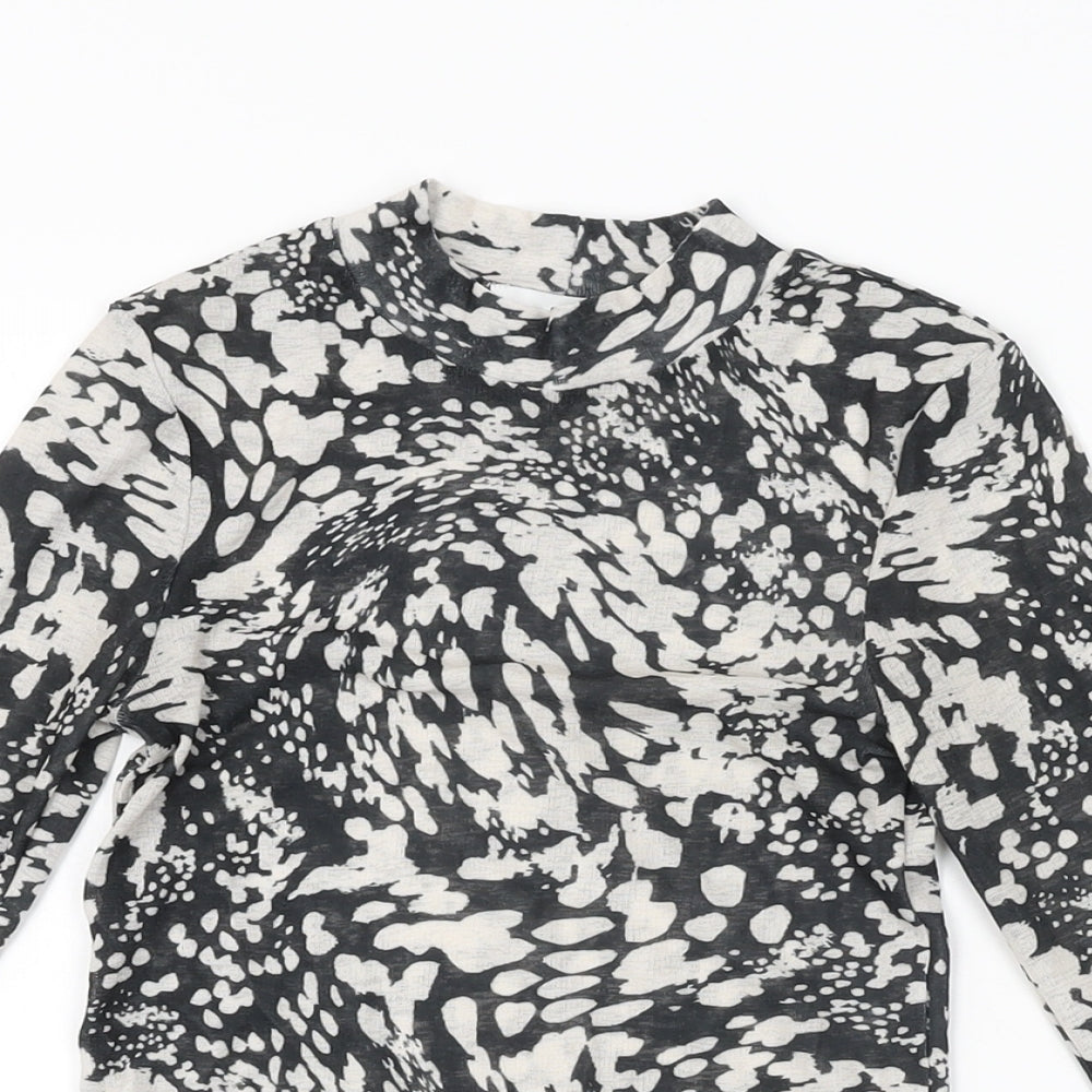 Topshop Womens Black Geometric Polyester Basic T-Shirt Size 8 High Neck
