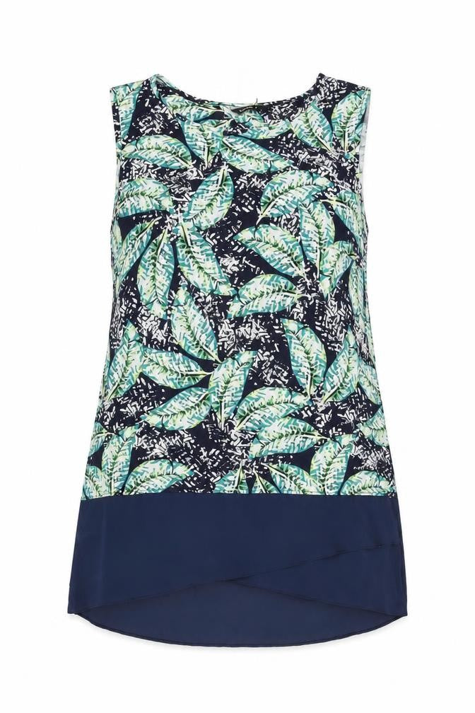 Front view of Roman women’s blue geometric polyester basic t-shirt, size UK 12, round neck