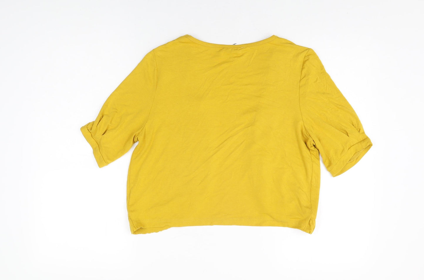 Klass Womens Yellow Viscose Cropped T-Shirt Size M V-Neck