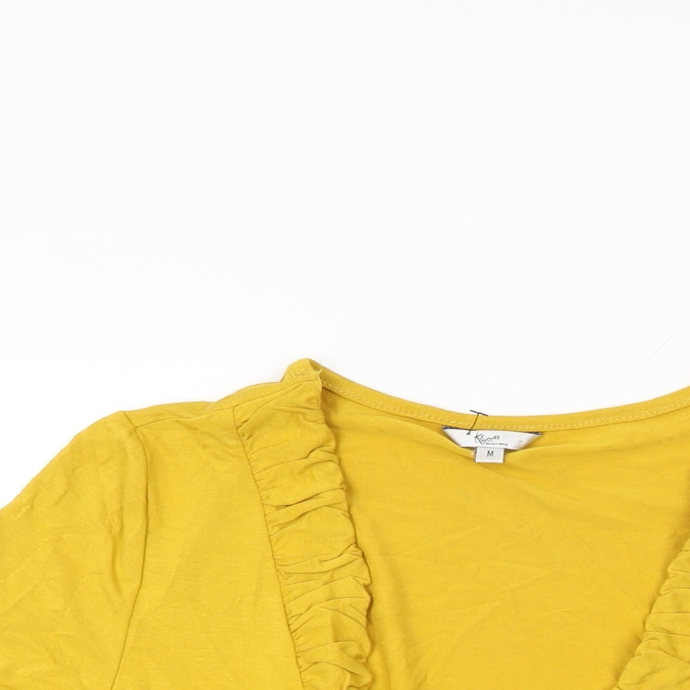 Klass Womens Yellow Viscose Cropped T-Shirt Size M V-Neck