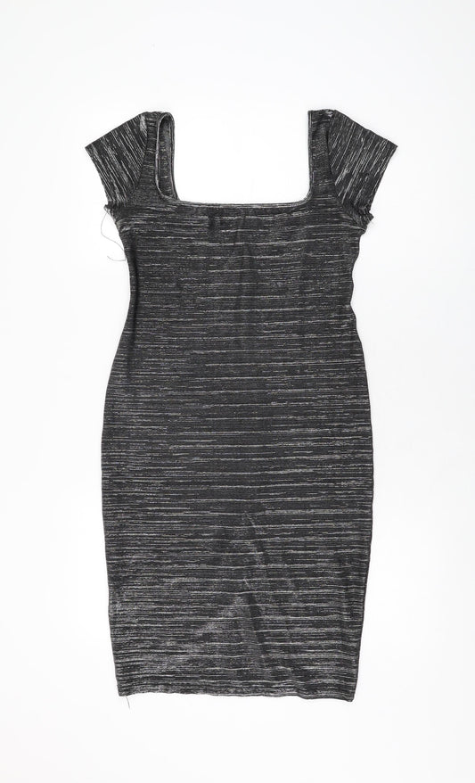 Cinnamon Womens Grey Acetate Bodycon Size M Square Neck Pullover