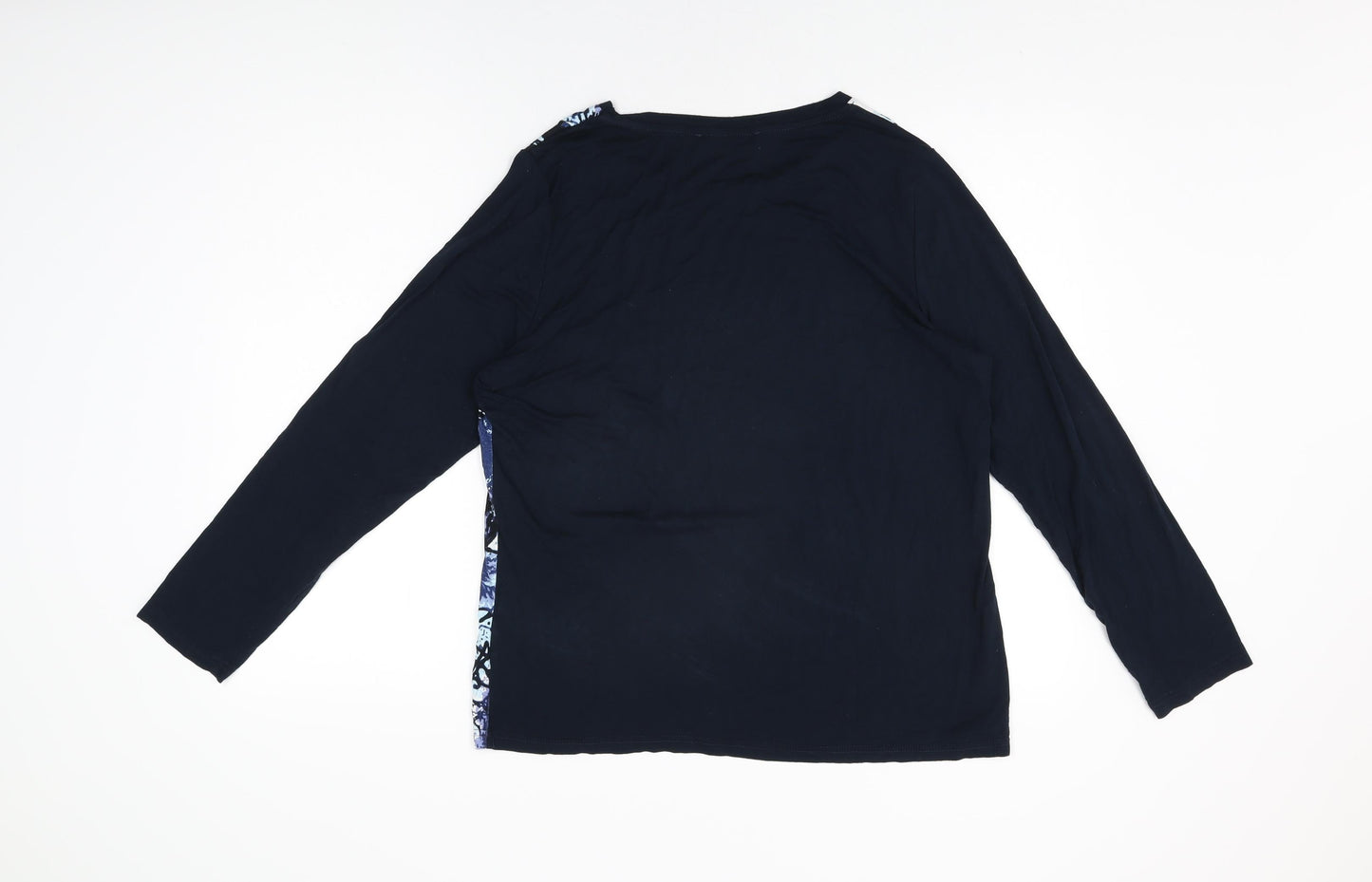 Anna Rose Womens Blue Geometric Viscose Basic T-Shirt Size L Round Neck
