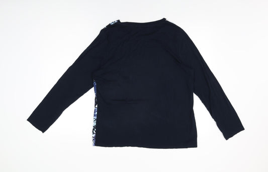 Anna Rose Womens Blue Geometric Viscose Basic T-Shirt Size L Round Neck