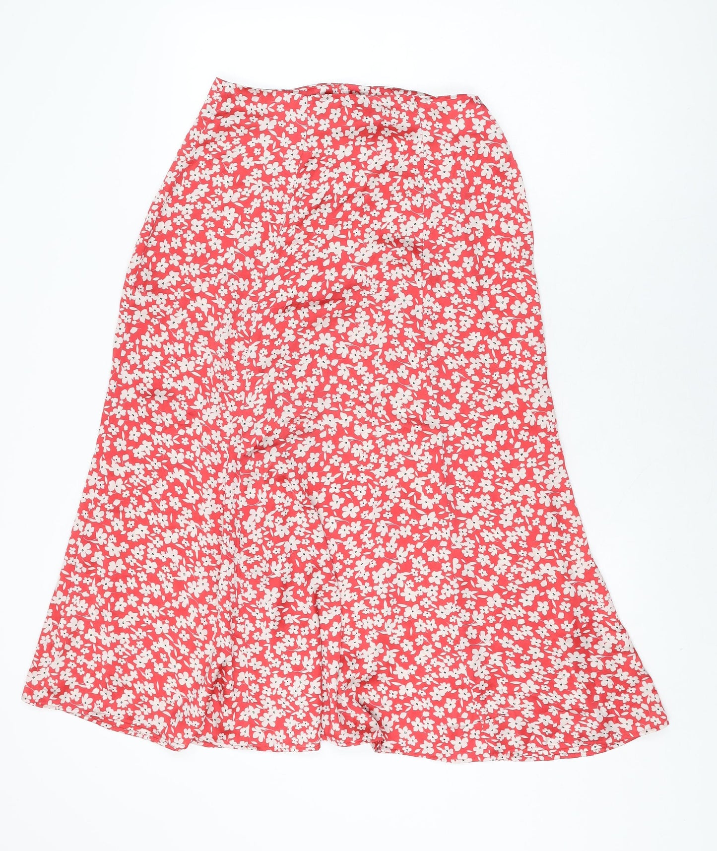 Zara Womens Red Floral Polyester Flare Skirt Size S Button
