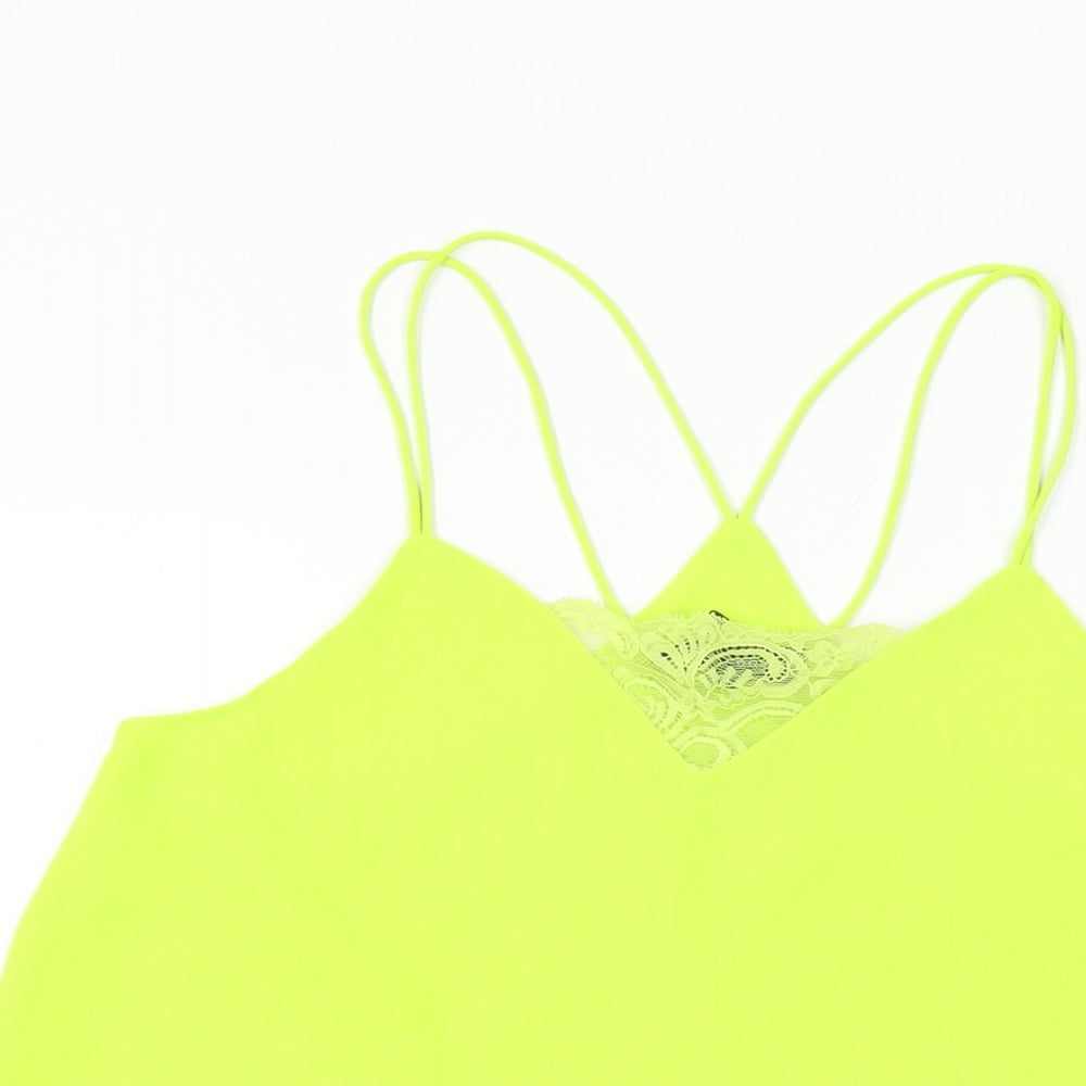 New Look Womens Green Polyester Camisole T-Shirt Size 10 V-Neck