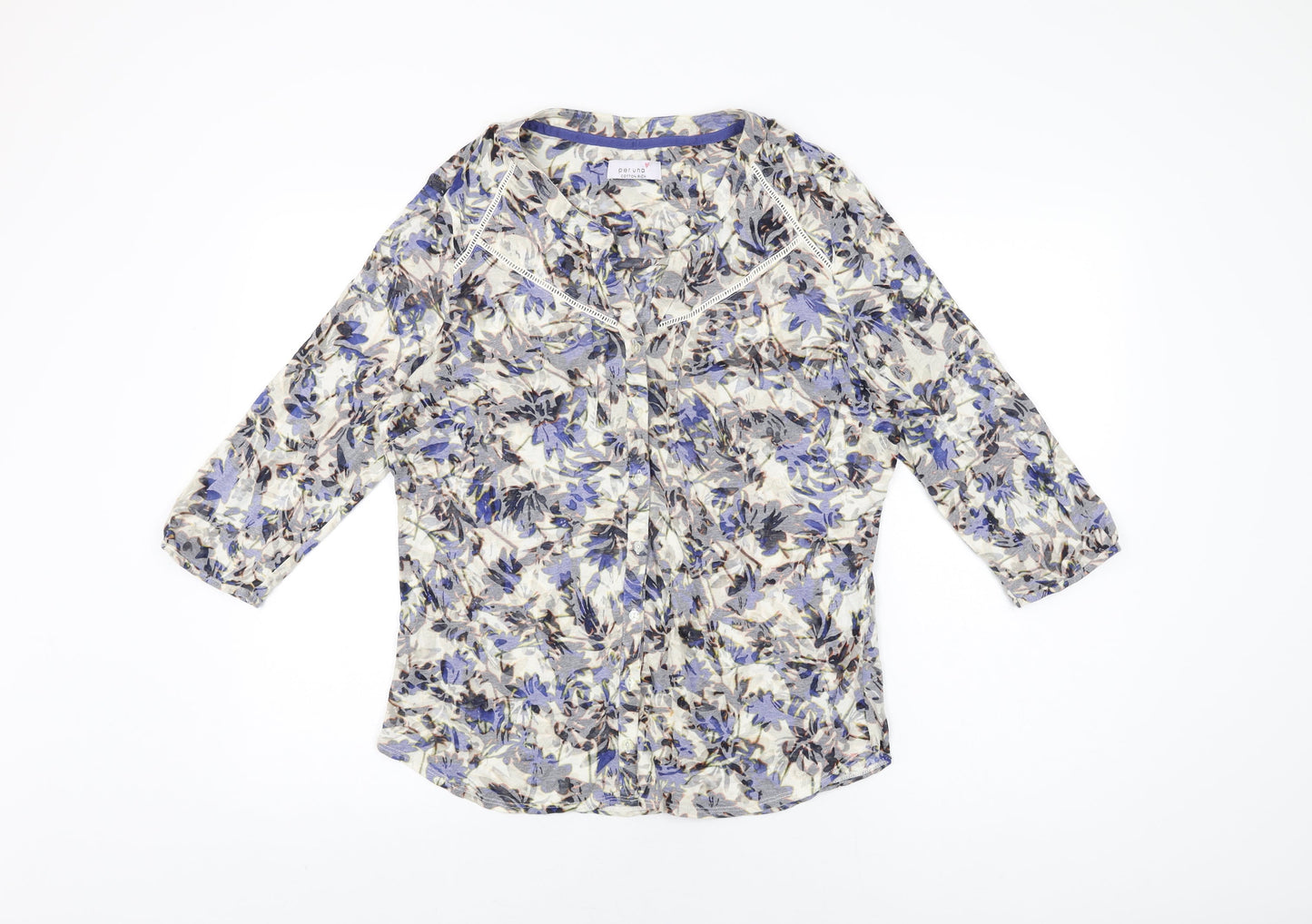 Per Una Womens Multicoloured Floral Cotton Basic Button-Up Size 16 V-Neck