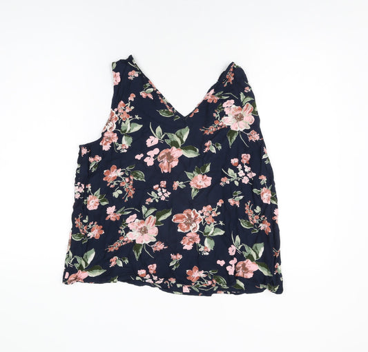 VERO MODA Womens Blue Floral Polyester Basic T-Shirt Size XL V-Neck
