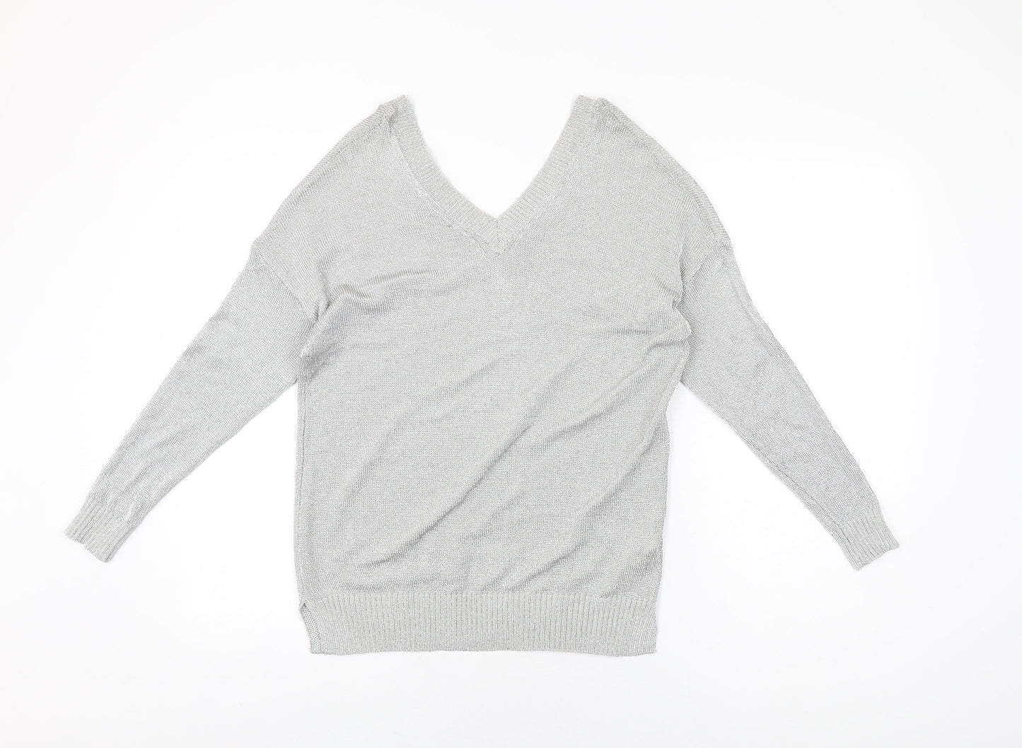 Topshop Womens Silver Viscose Basic T-Shirt Size 6 V-Neck