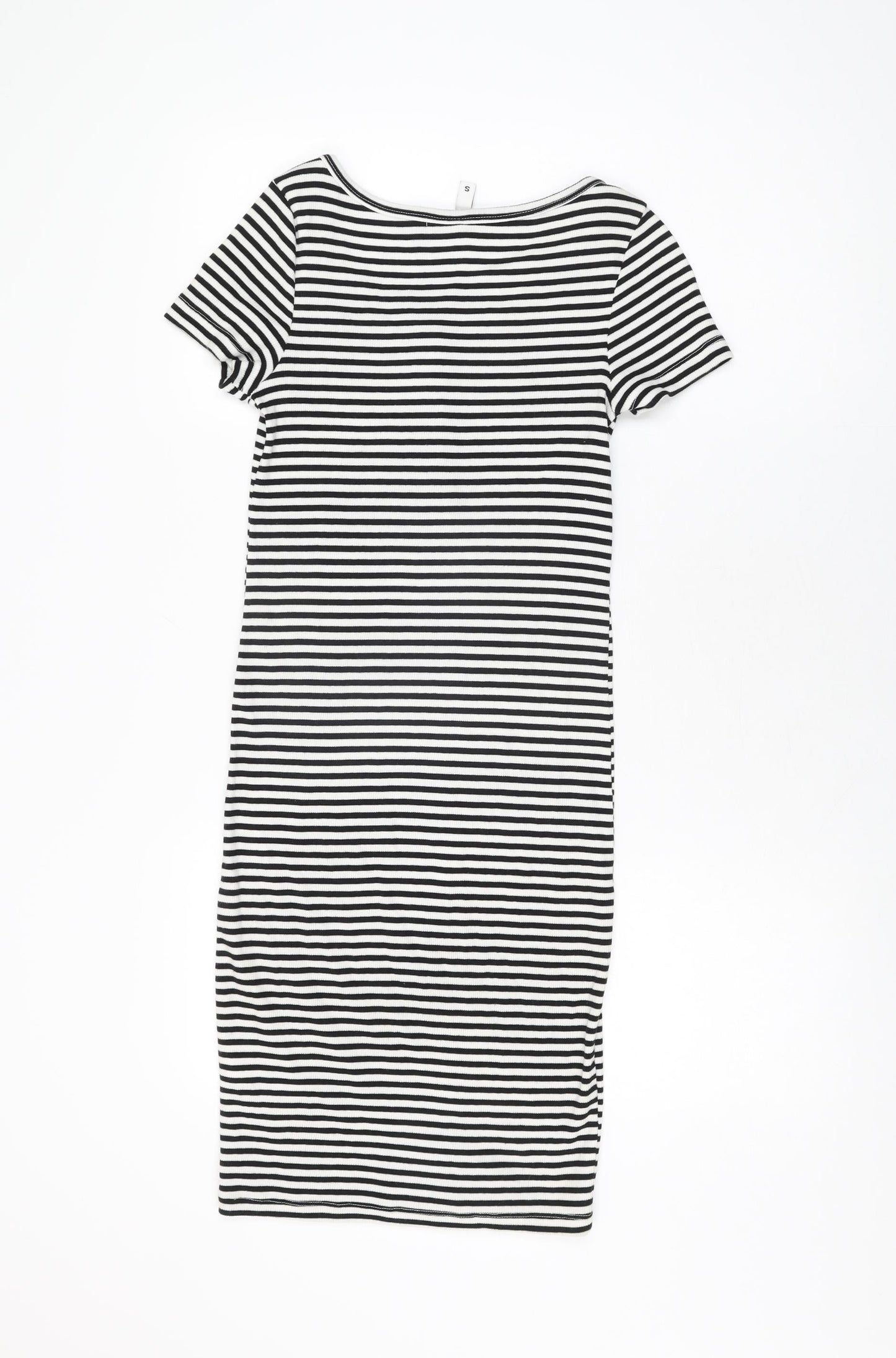 H&M Womens White Striped Cotton Bodycon Size S Round Neck Pullover