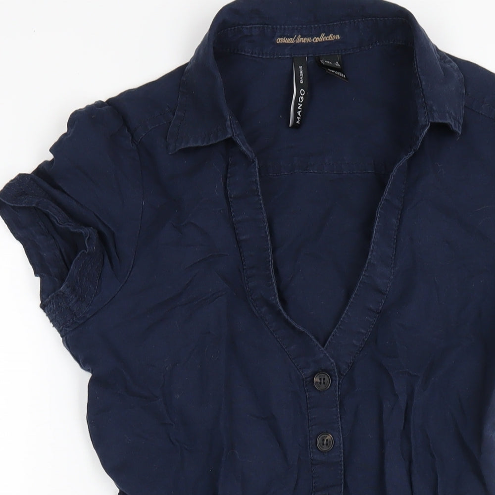 Mango Womens Blue Linen A-Line Size S V-Neck Zip