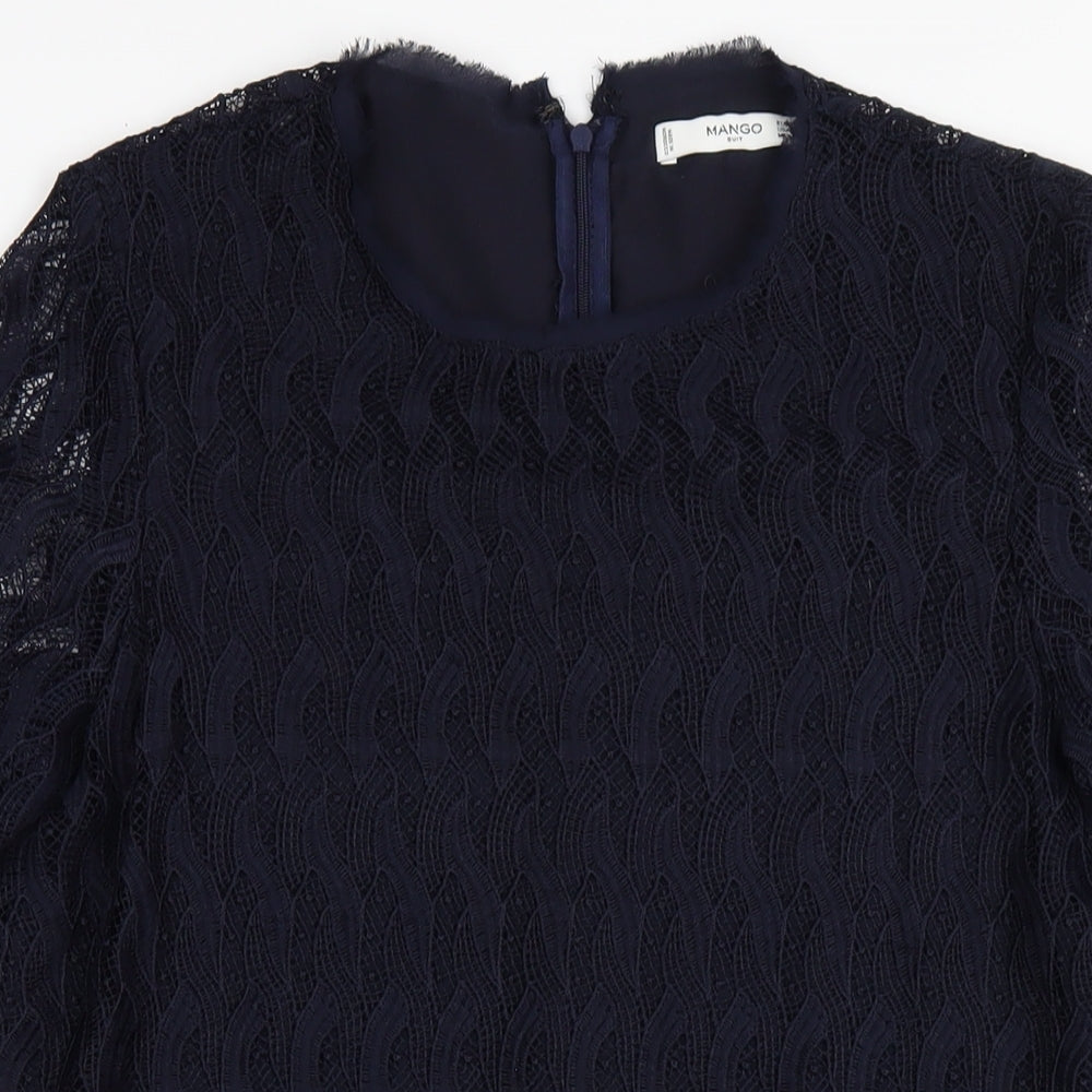 Mango Womens Blue Polyester A-Line Size M Round Neck Zip