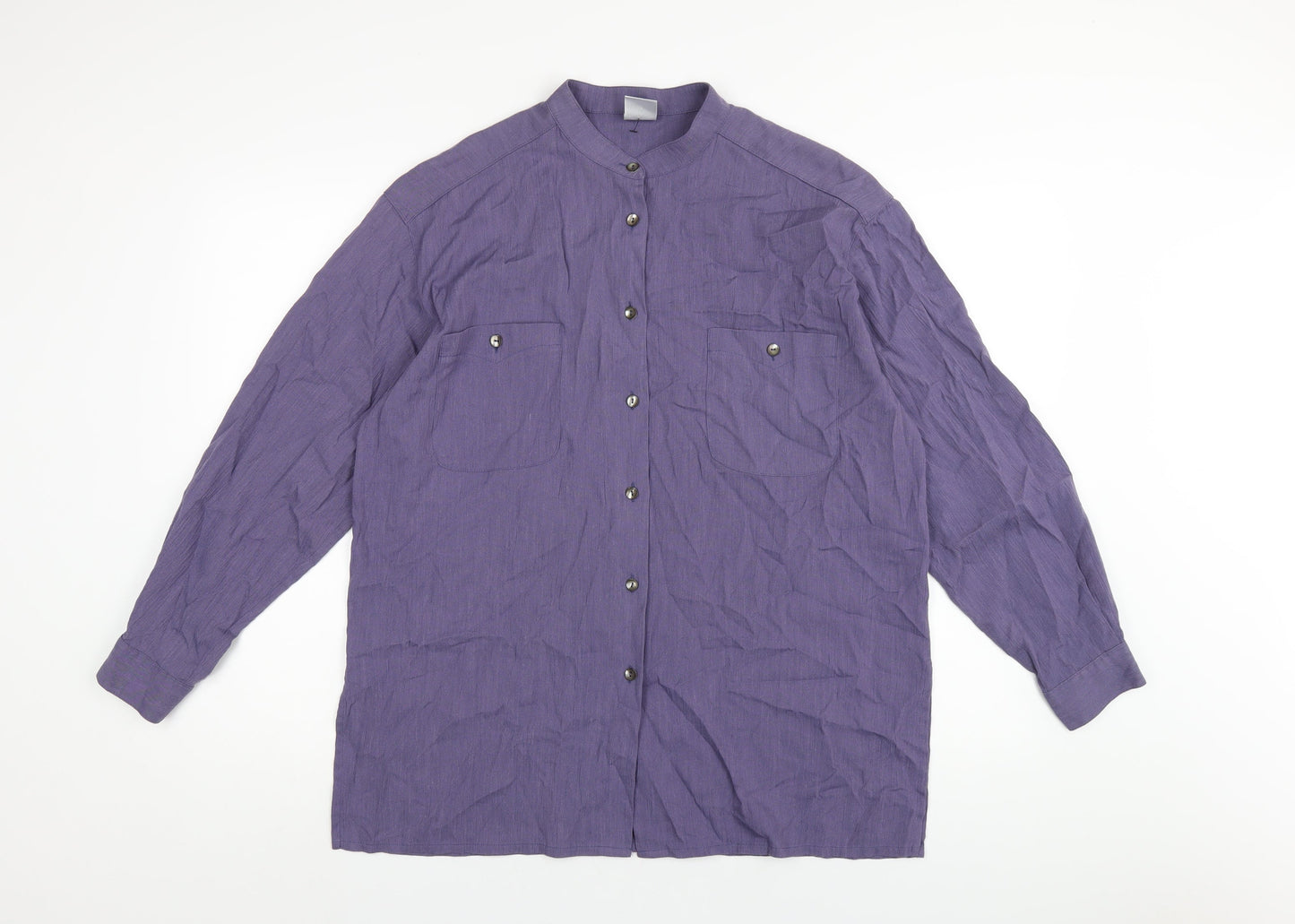Country Casuals Womens Purple Modal Basic Button-Up Size L Round Neck