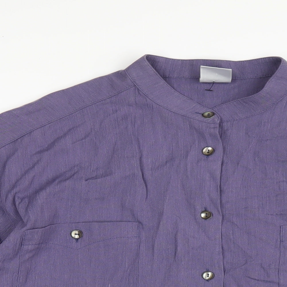 Country Casuals Womens Purple Modal Basic Button-Up Size L Round Neck