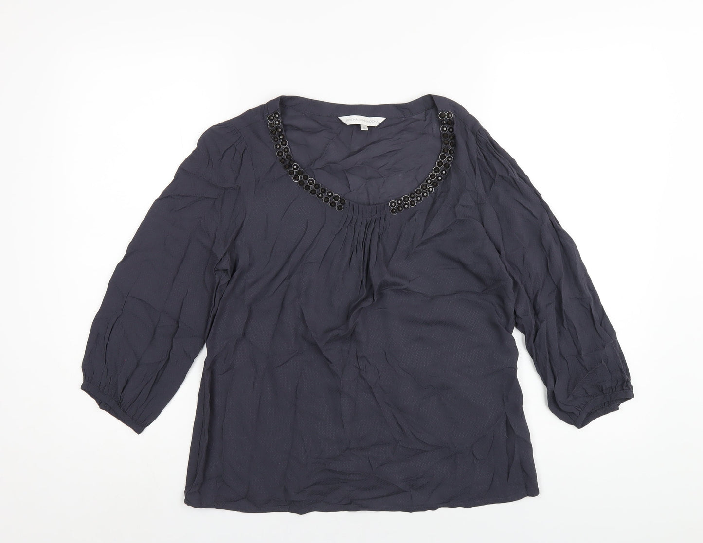 RJR.John Rocha Womens Grey Viscose Basic Blouse Size 10 Scoop Neck