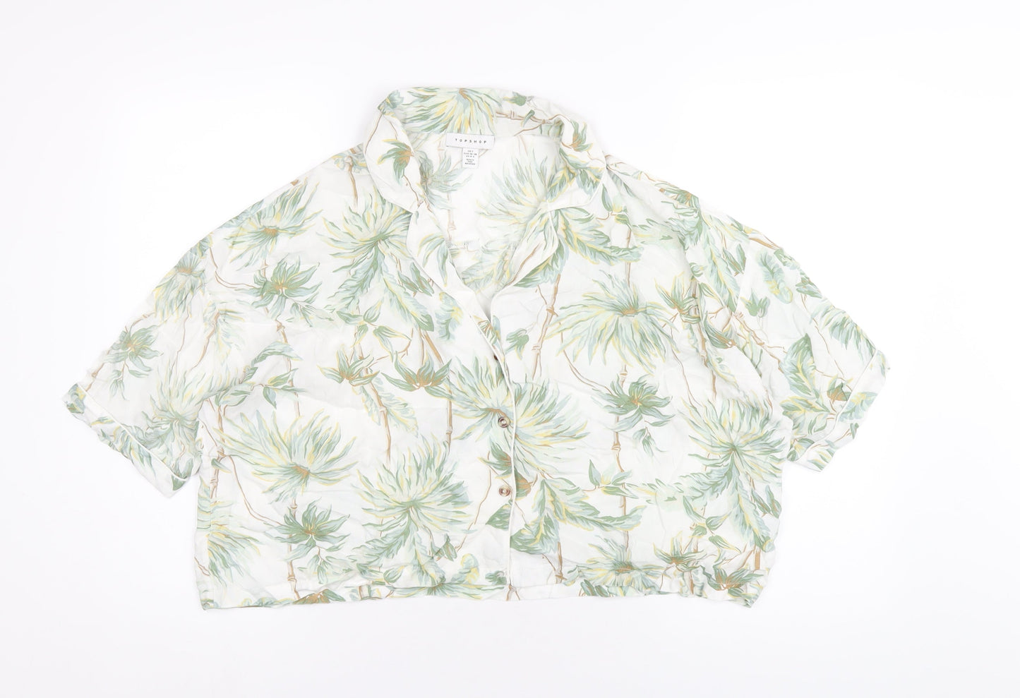 Topshop Womens Multicoloured Geometric Viscose Cropped Button-Up Size S Collared