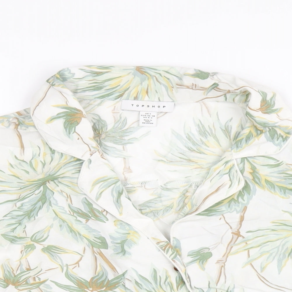 Topshop Womens Multicoloured Geometric Viscose Cropped Button-Up Size S Collared