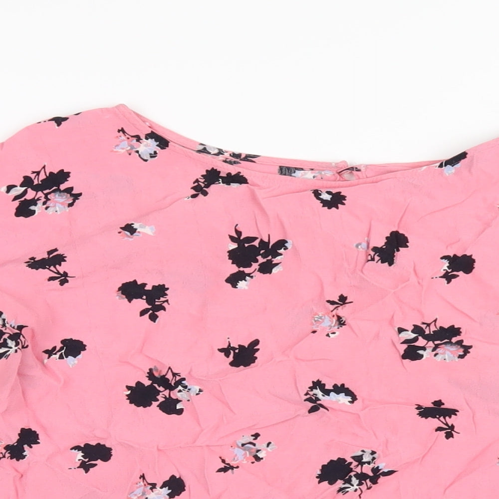 NEXT Womens Pink Geometric Viscose Basic T-Shirt Size 8 Round Neck