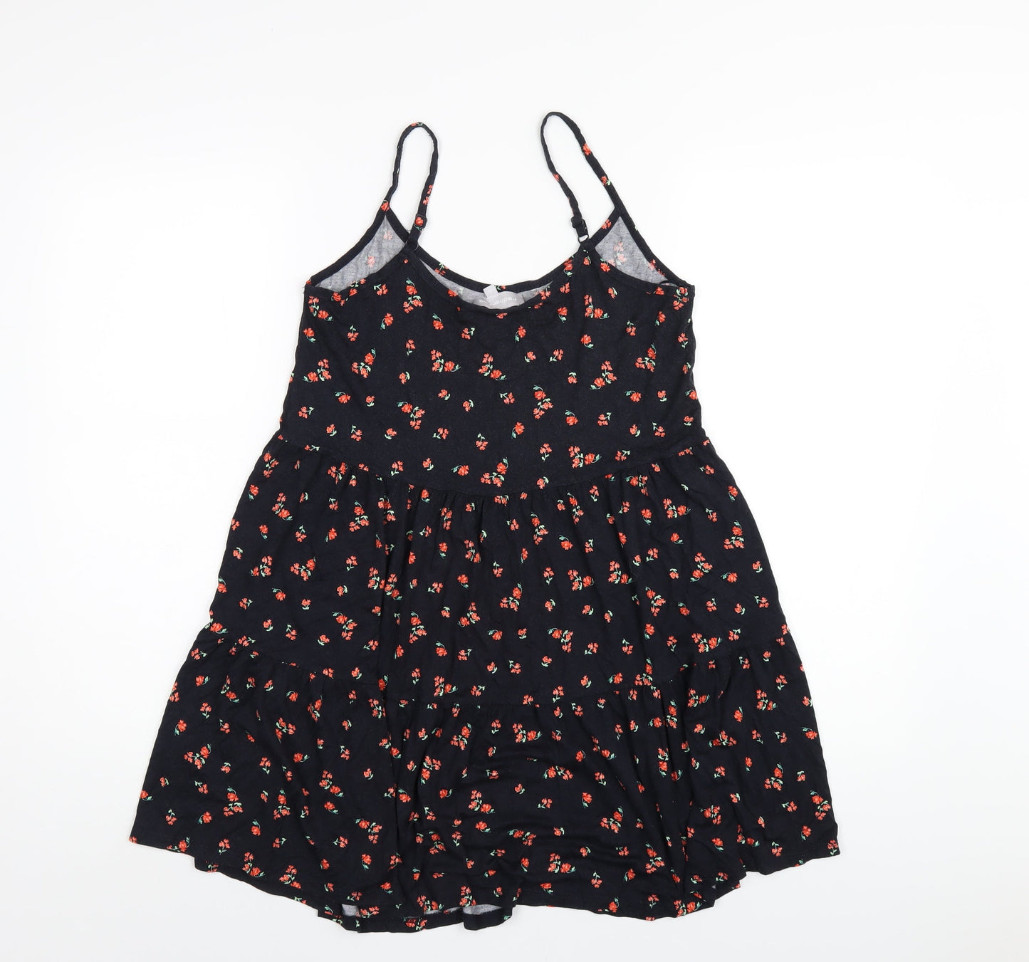 Red Herring Womens Black Floral Viscose A-Line Size 10 Scoop Neck Pullover