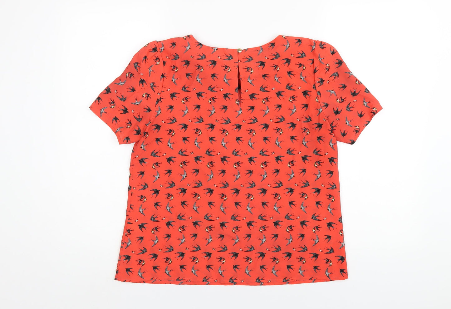 Oasis Womens Red Geometric Polyester Basic T-Shirt Size 12 Round Neck