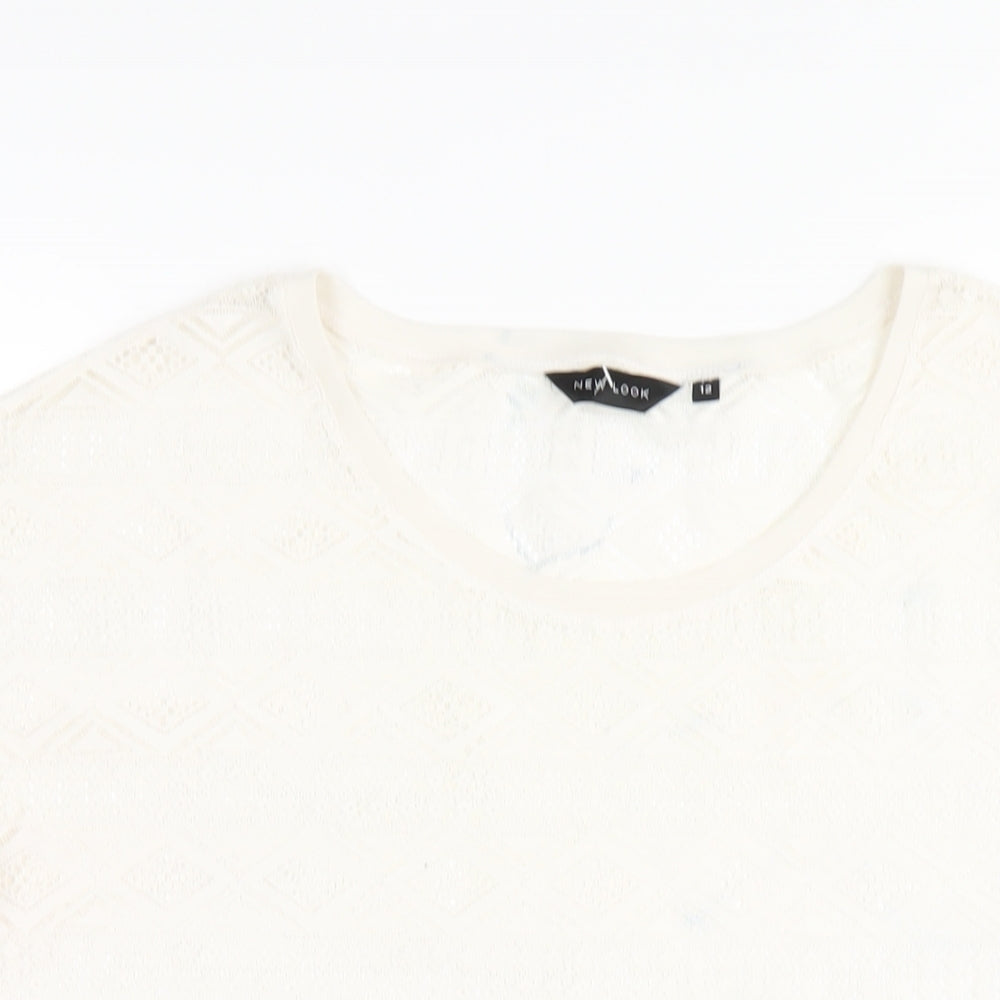 New Look Womens Ivory Polyester Basic T-Shirt Size 12 Round Neck