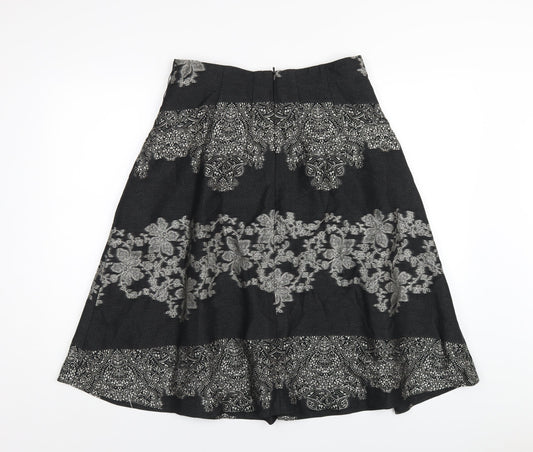 Kaliko Womens Black Geometric Acetate A-Line Skirt Size 12 Zip