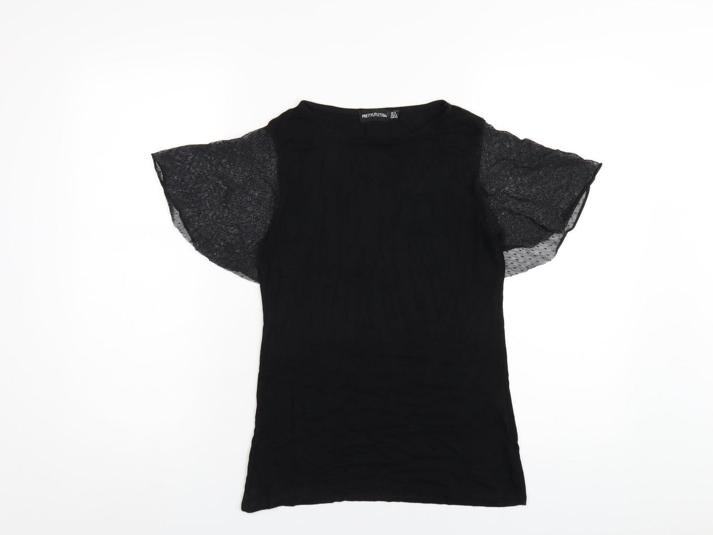 PRETTYLITTLETHING Womens Black Viscose Basic T-Shirt Size 8 Round Neck