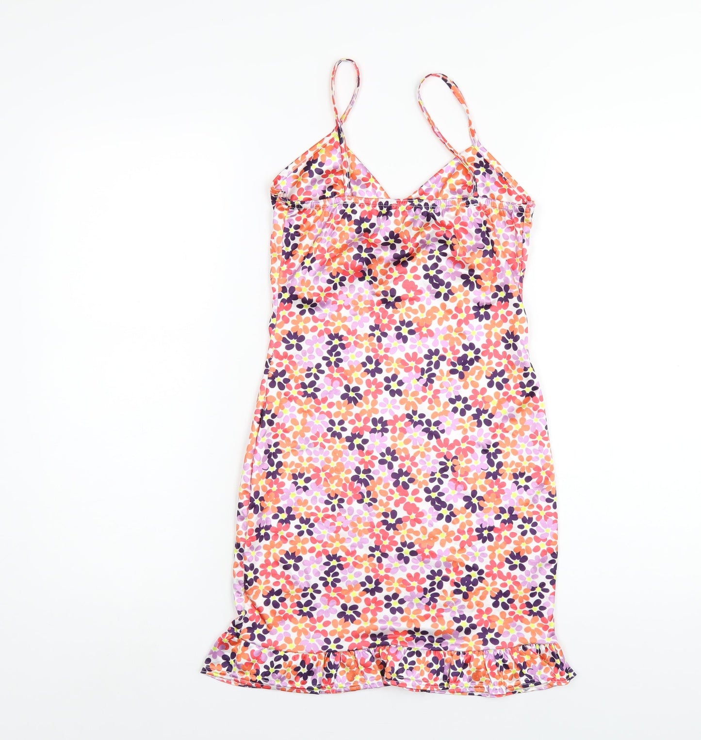 PRETTYLITTLETHING Womens Multicoloured Floral Polyester Mini Size 6 V-Neck Pullover